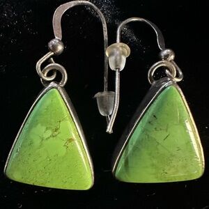 Sterling / 925 Silver and Gaspeite Triangle Drop Earrings